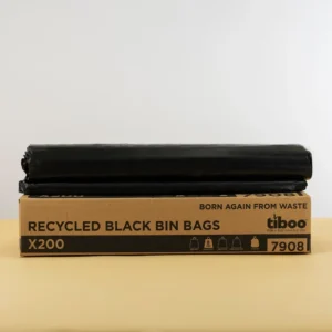 90 Ltr 8kg Medium Duty Recycled Black Bin Bags x 200