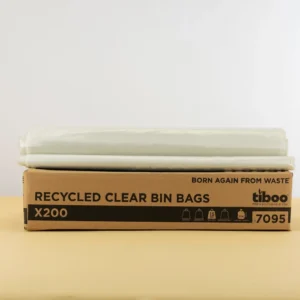 90 Ltr 15kg Heavy Duty Recycled Clear Bin Bags x 200