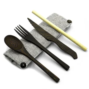 Wooden Travel Cutlery Set & Pouch
